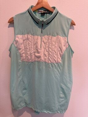 jamie sadock Mint and White Sleeveless Golf Polo with Zip